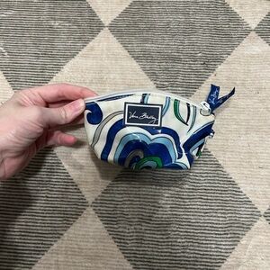 Vera Bradley Cream Pouch with Blue and Green Waves
